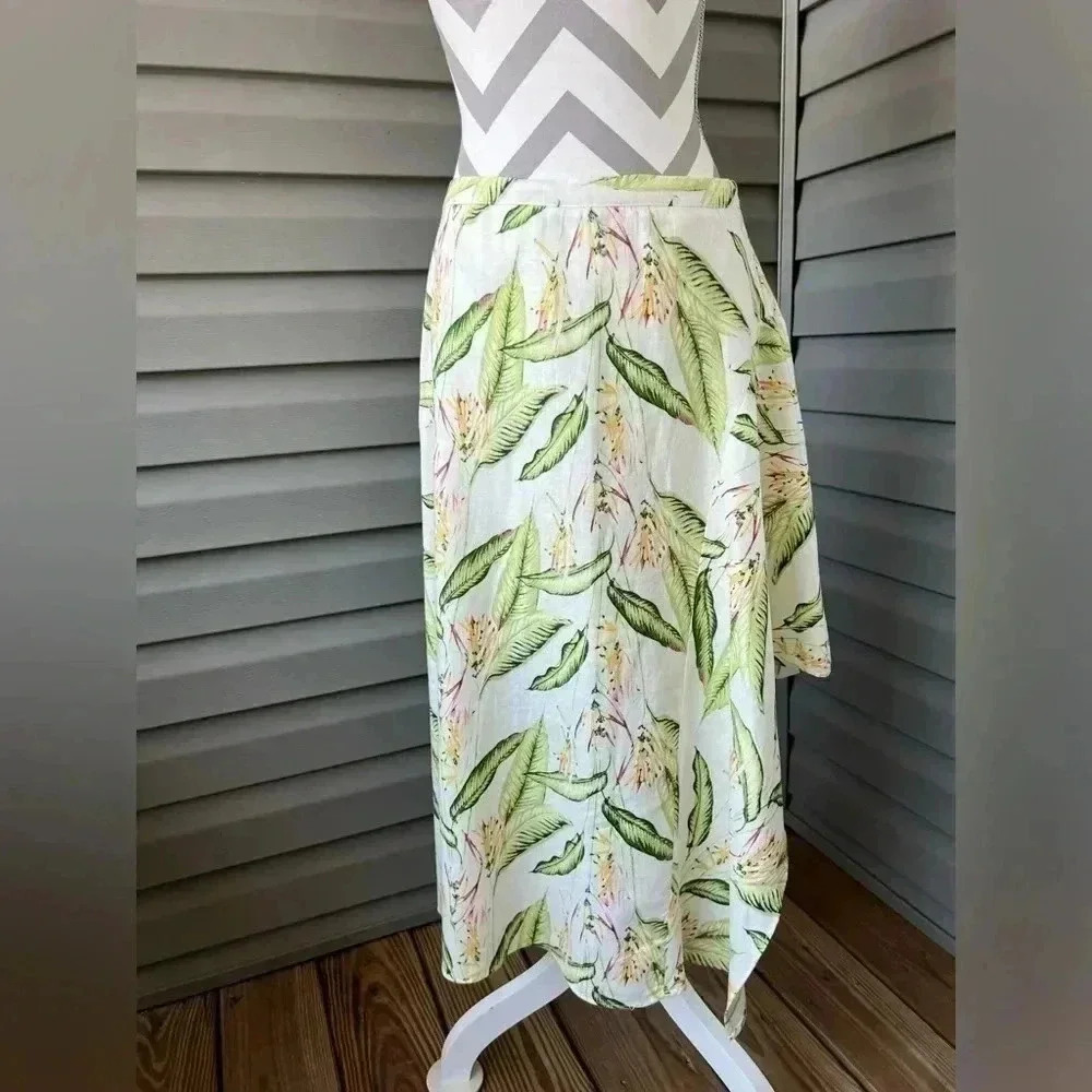 BCBGMAXAZRIA TROPICAL-PRINT ASYMMETRICAL MIDI SKIRT IN MULTI BIRD PRINT Sz M - Picture 12 of 12